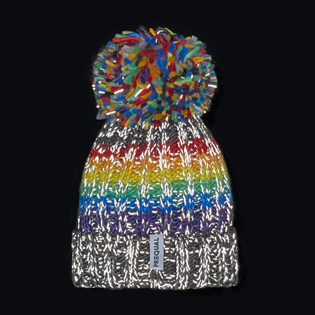 Gay Pride Rainbow Luxury Super Sherpa Fleece Lined Reflective Bobble Hat - Graphite