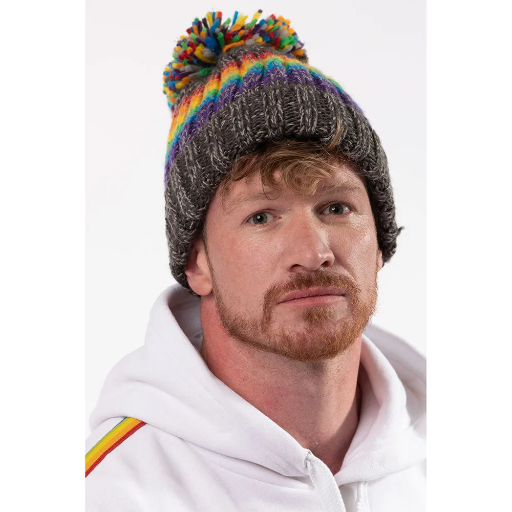 Gay Pride Rainbow Luxury Super Sherpa Fleece Lined Reflective Bobble Hat - Graphite