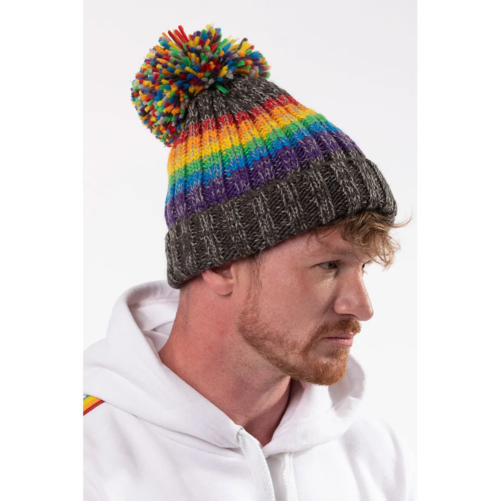 Gay Pride Rainbow Luxury Super Sherpa Fleece Lined Reflective Bobble Hat - Graphite