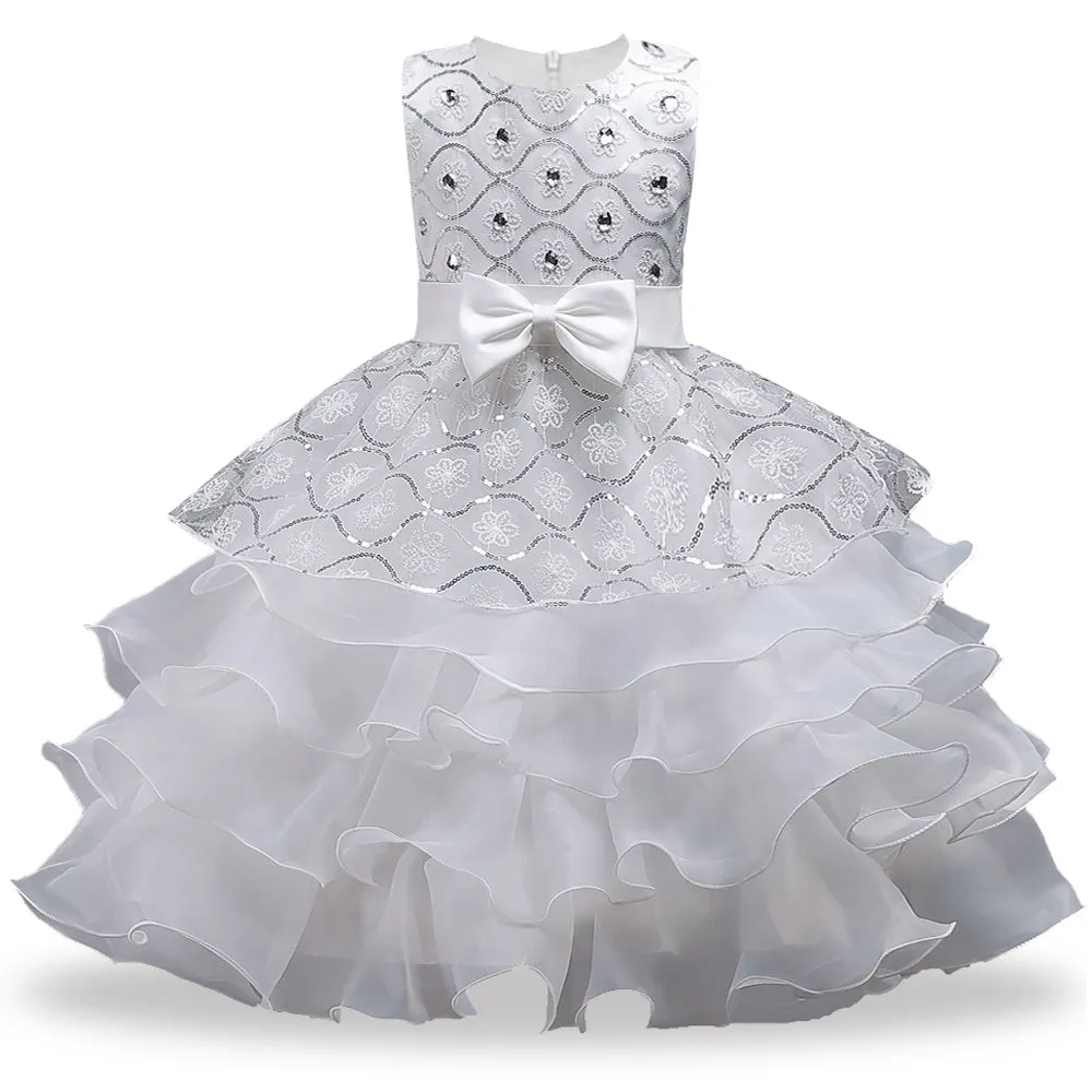 Girls White Diamante Party Dress, Special Occasion (2-14Yrs)