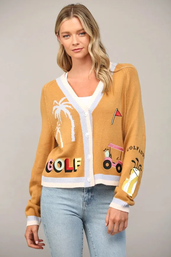 Golf Embroidered Patch Cardigan CAMEL MULTI