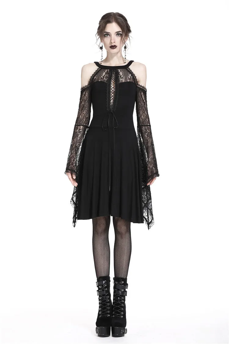 Gothic slit bust lace sleeve knitted dress DW227