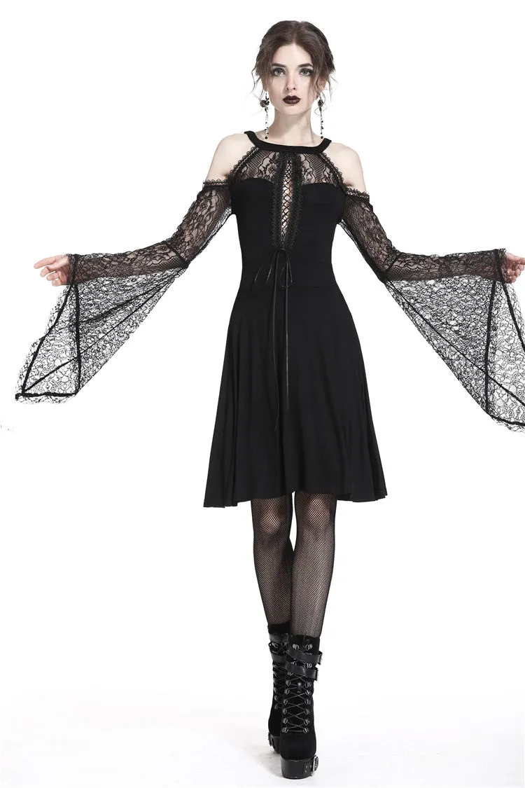 Gothic slit bust lace sleeve knitted dress DW227