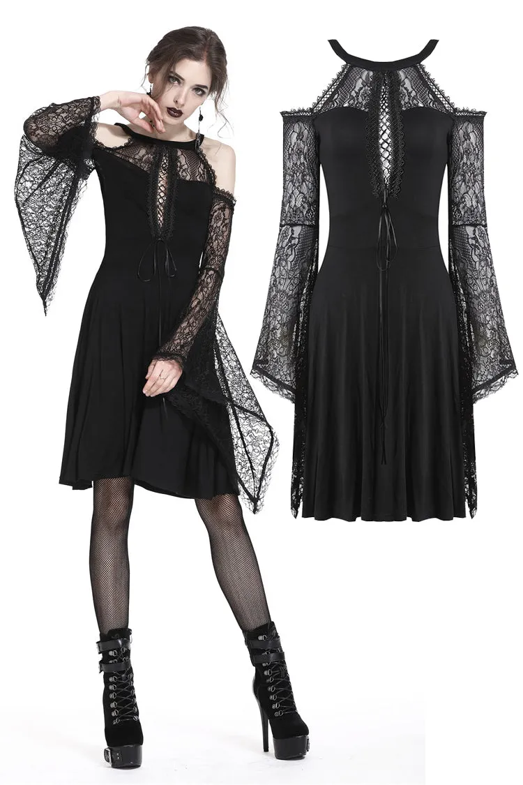 Gothic slit bust lace sleeve knitted dress DW227