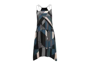 Grey & Multicolor Valentino Geometric Print Silk Dress Size US M