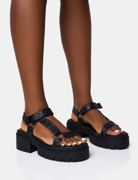 Hazard Black Raffia Chunky Dad Sandals