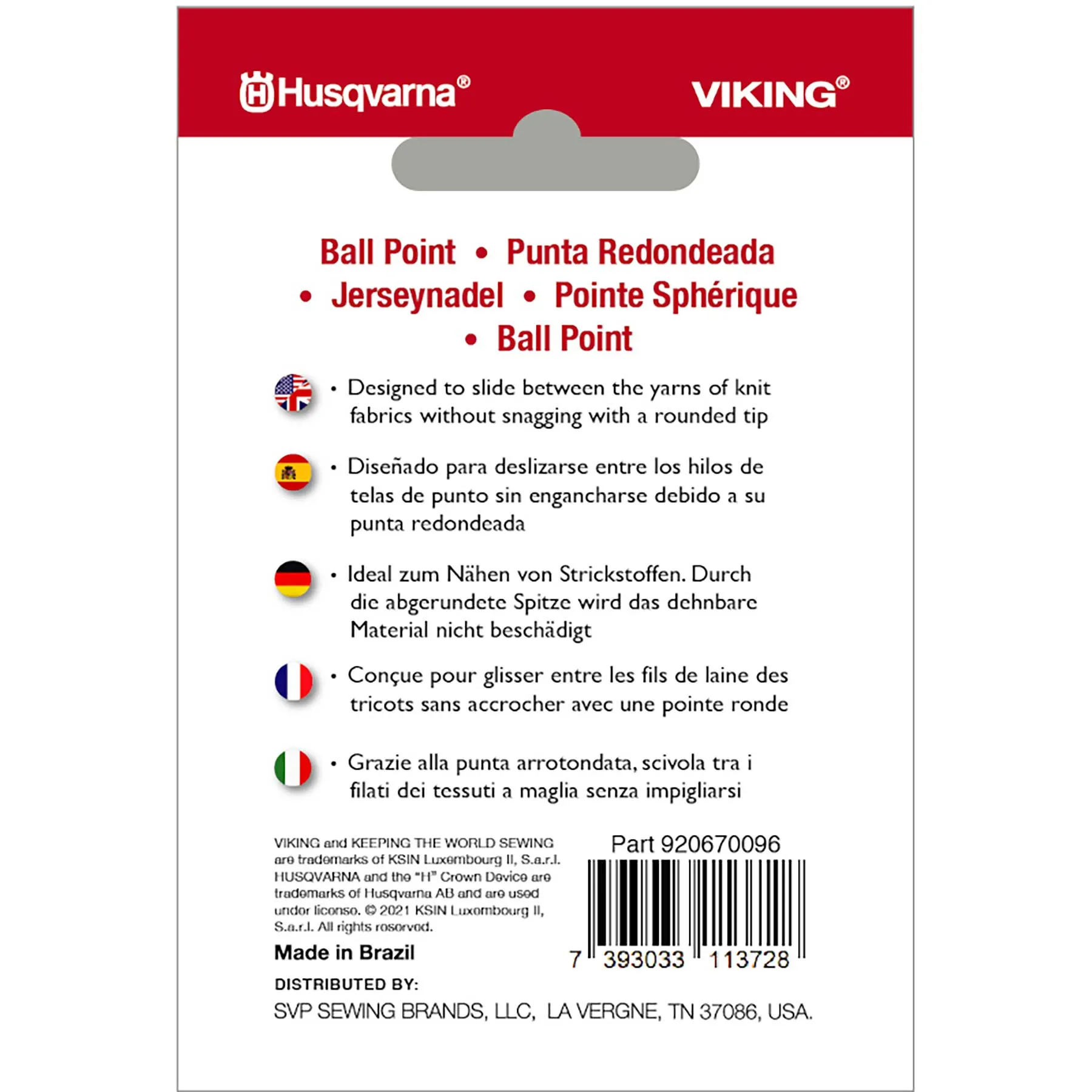 HUSQVARNA® VIKING® Ball Point Needles Size 80/12 5-Pack