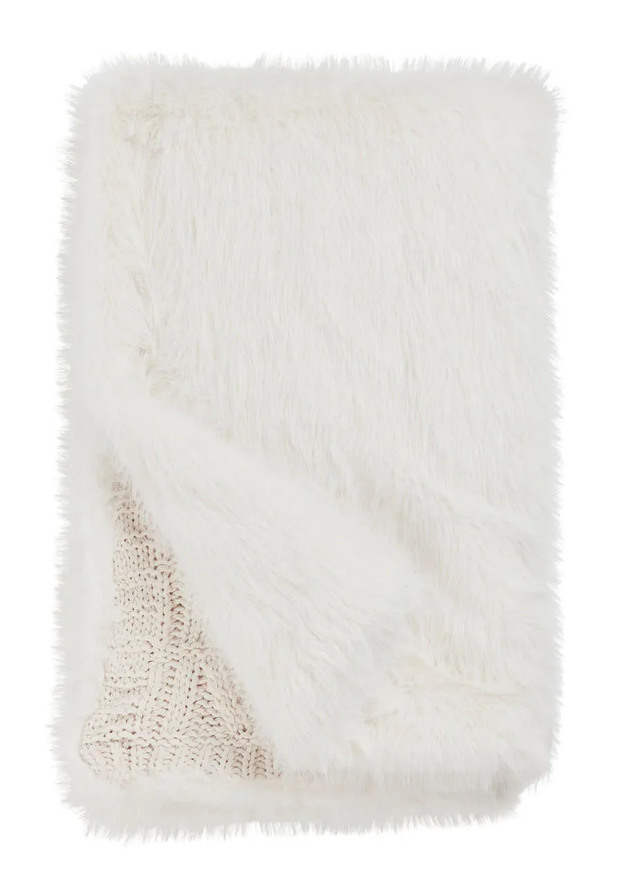 IVORY FOX FAUX FUR APRES SKI THROW 60X72