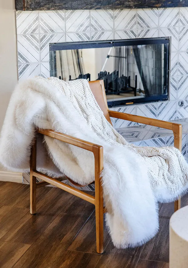 IVORY FOX FAUX FUR APRES SKI THROW 60X72