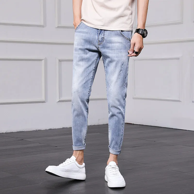 Jeans Men's Pants Men Spring and Autumn Korean version of the trend of the hole Slim nine pants bunch of feet pants men's foot pants