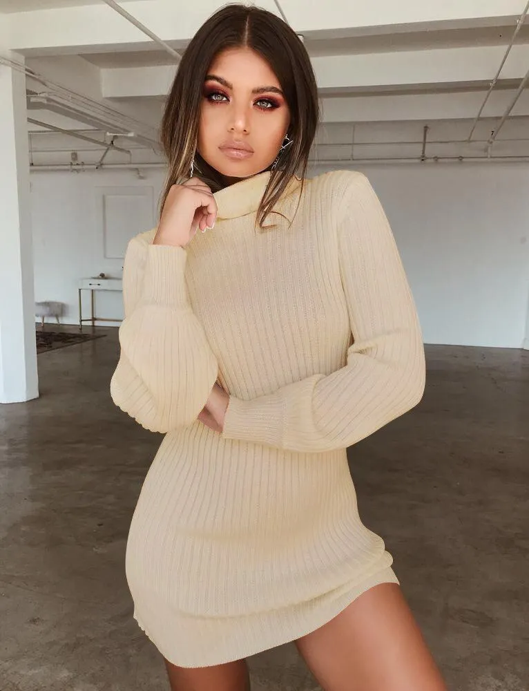 Joskaa hoco dresses Autumn Winter Fashion Sexy Women's Package Hip Mini Dress 2024 Casual Turtleneck Solid Long Sleeve Knitted Plus Size Lady Dress