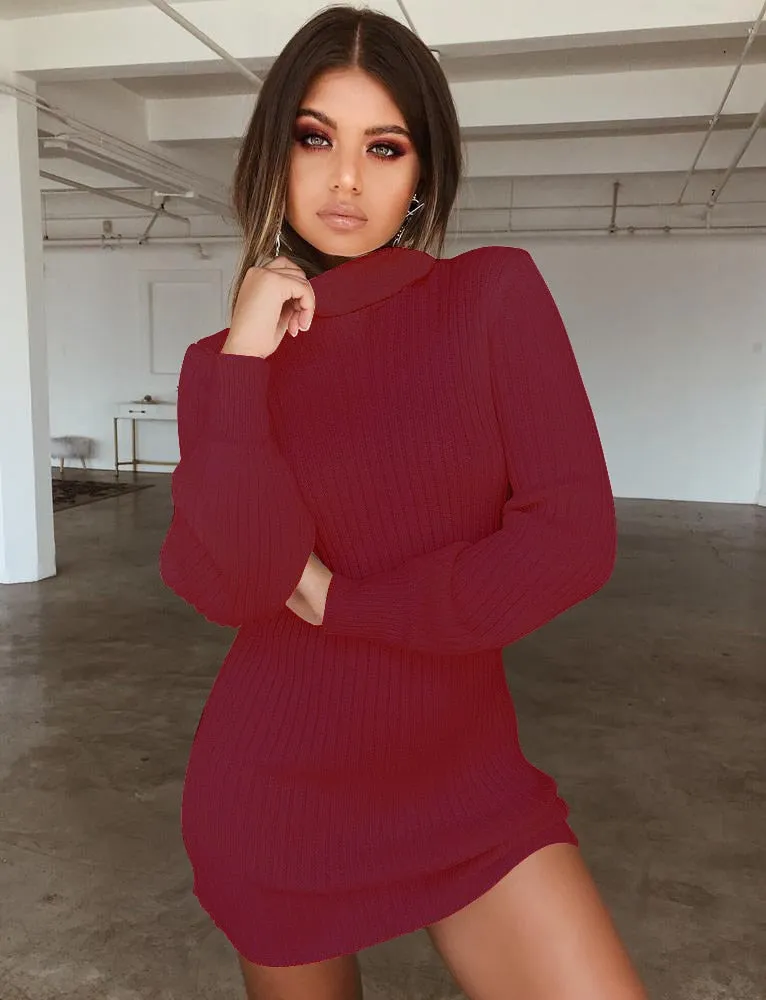 Joskaa hoco dresses Autumn Winter Fashion Sexy Women's Package Hip Mini Dress 2024 Casual Turtleneck Solid Long Sleeve Knitted Plus Size Lady Dress