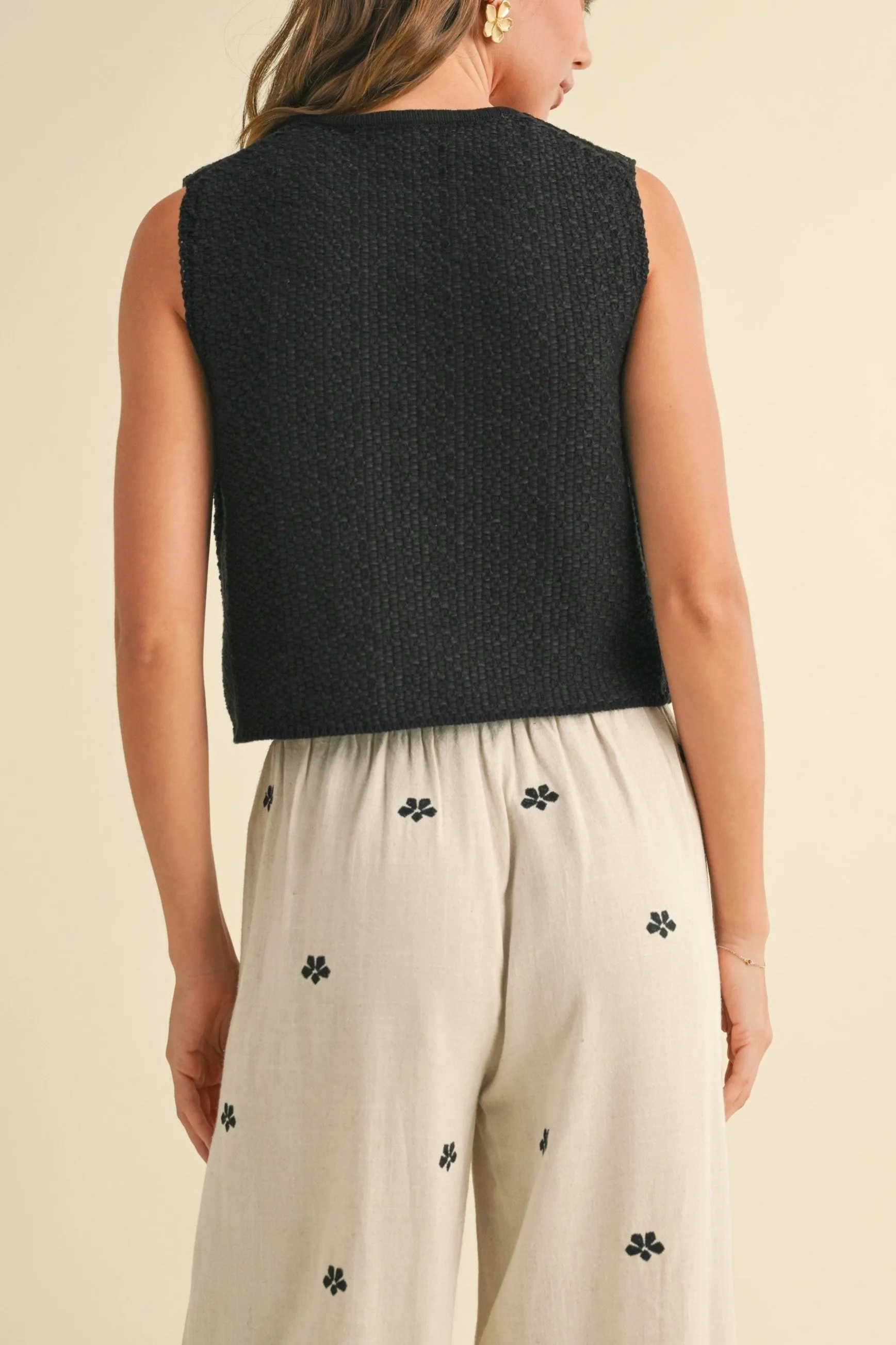 Knitted Tied In Front Sleeveless Cardigan