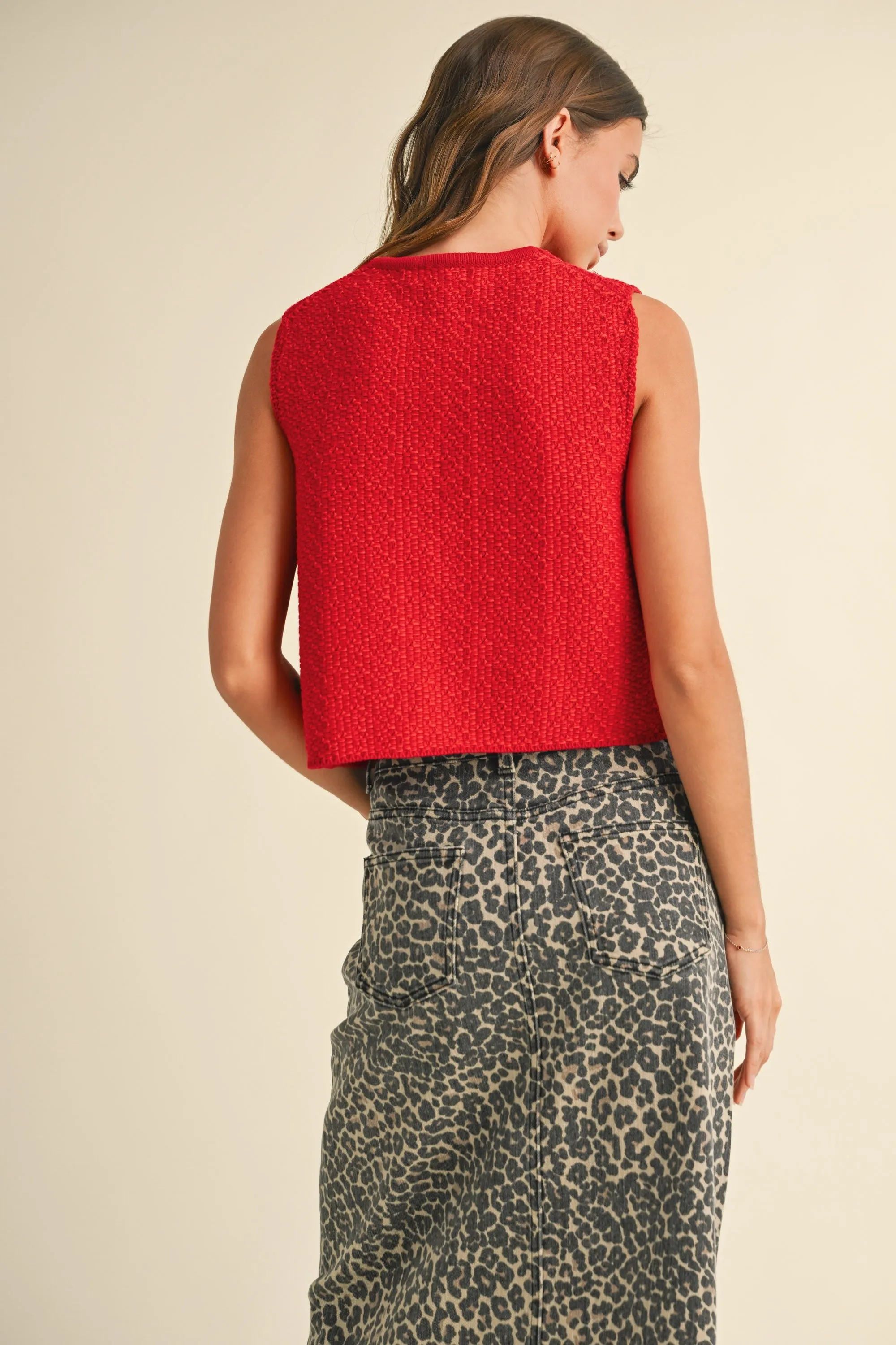 Knitted Tied In Front Sleeveless Cardigan