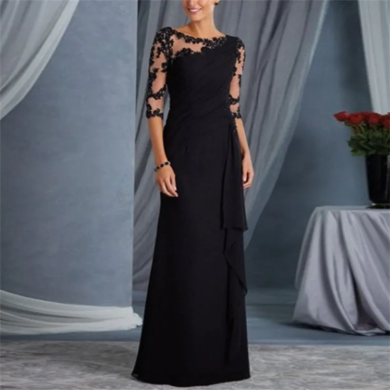 Lace patchwork 3/4 sleeves maxi dress | Spring summer party dress evening gowns