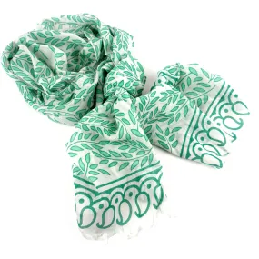 Leaves and Paisley Design  Cotton Scarf with Fringe Asha Handicrafts