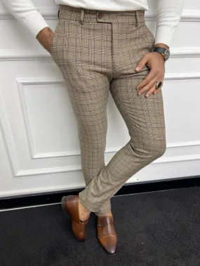 Leon Slim Fit Camel Plaid Trouser/Pants