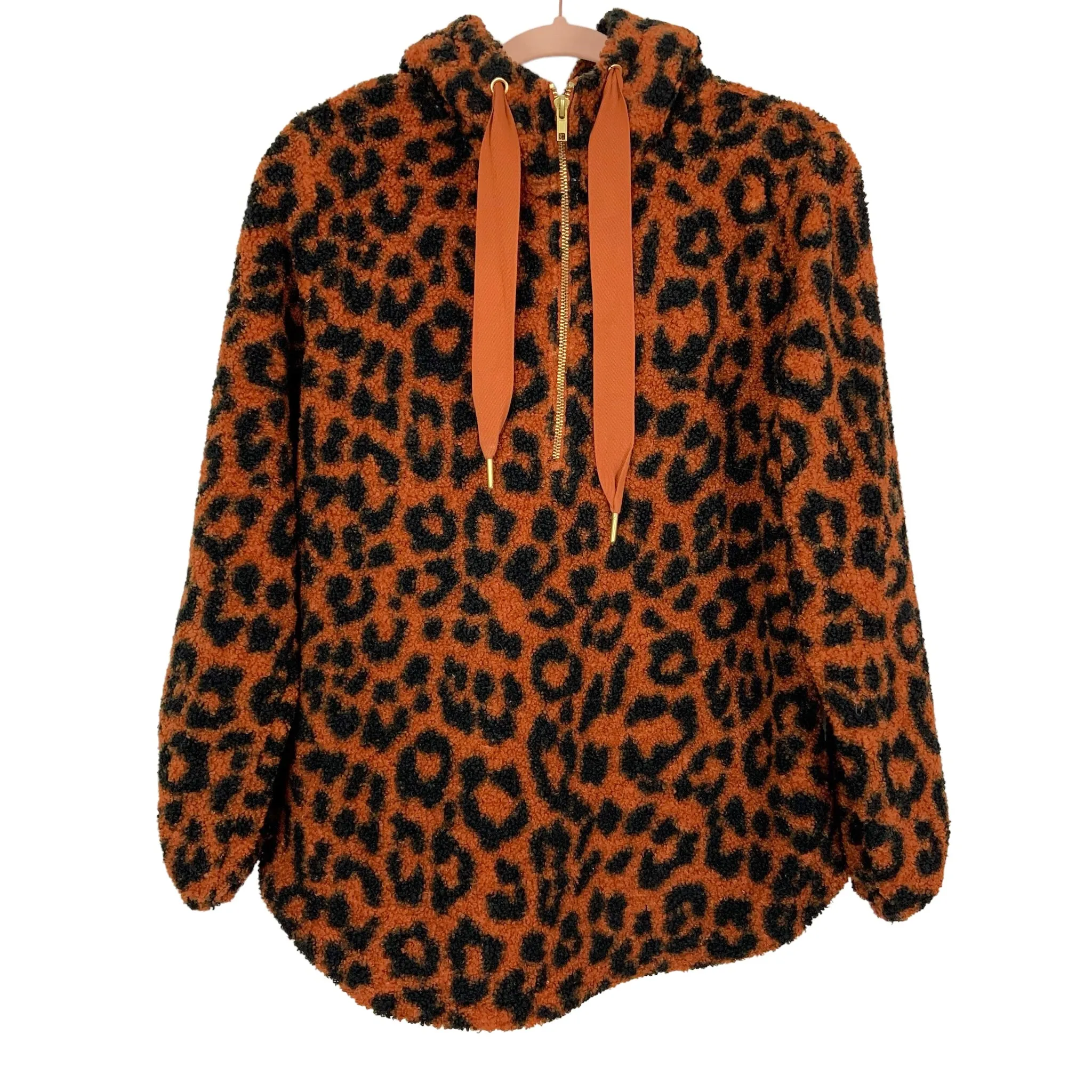 LOFT Faux Fur Animal Print Quarter Zip Hooded Pullover NWT- Size M