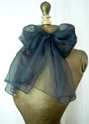 Long Navy Blue Sheer Nylon Scarf