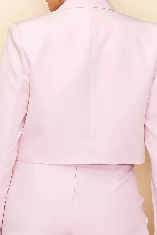 Long Sleeve Cropped Jacket with Collar PINK