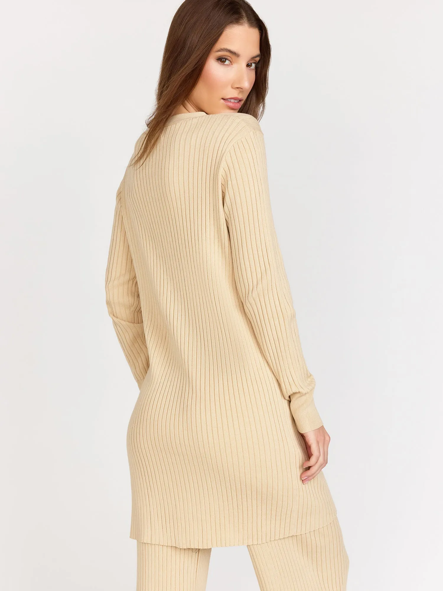 Long Sleeve Rib Knit 3-Button Cardigan - Listicle