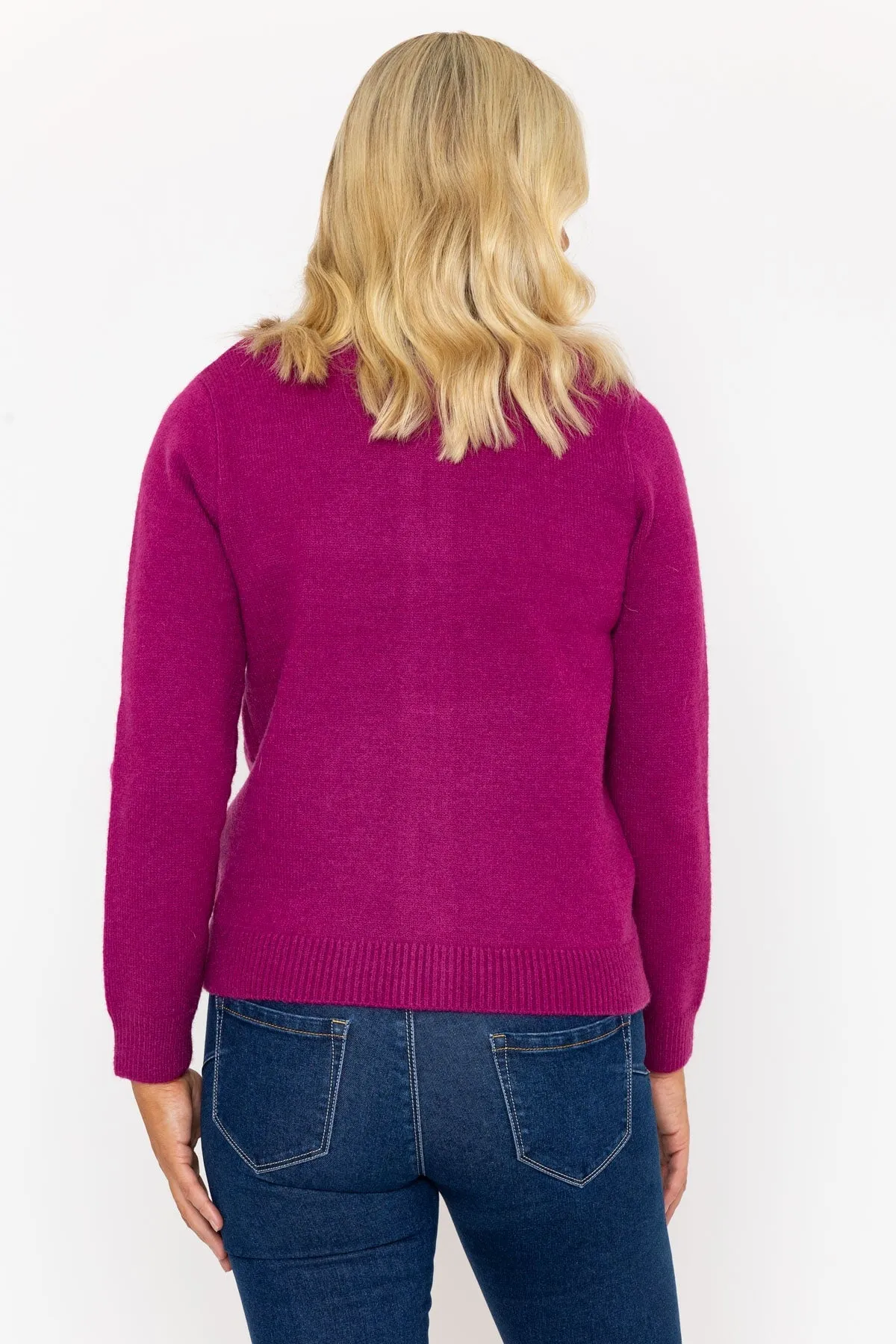 Magenta Pink Zip Up Knitted Cardigan