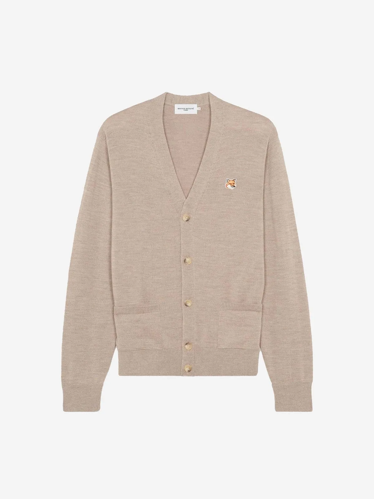 Maison Kitsune Unisex Fox Head Patch Classic Cardigan Beige Melange GU00542KT1036 H250