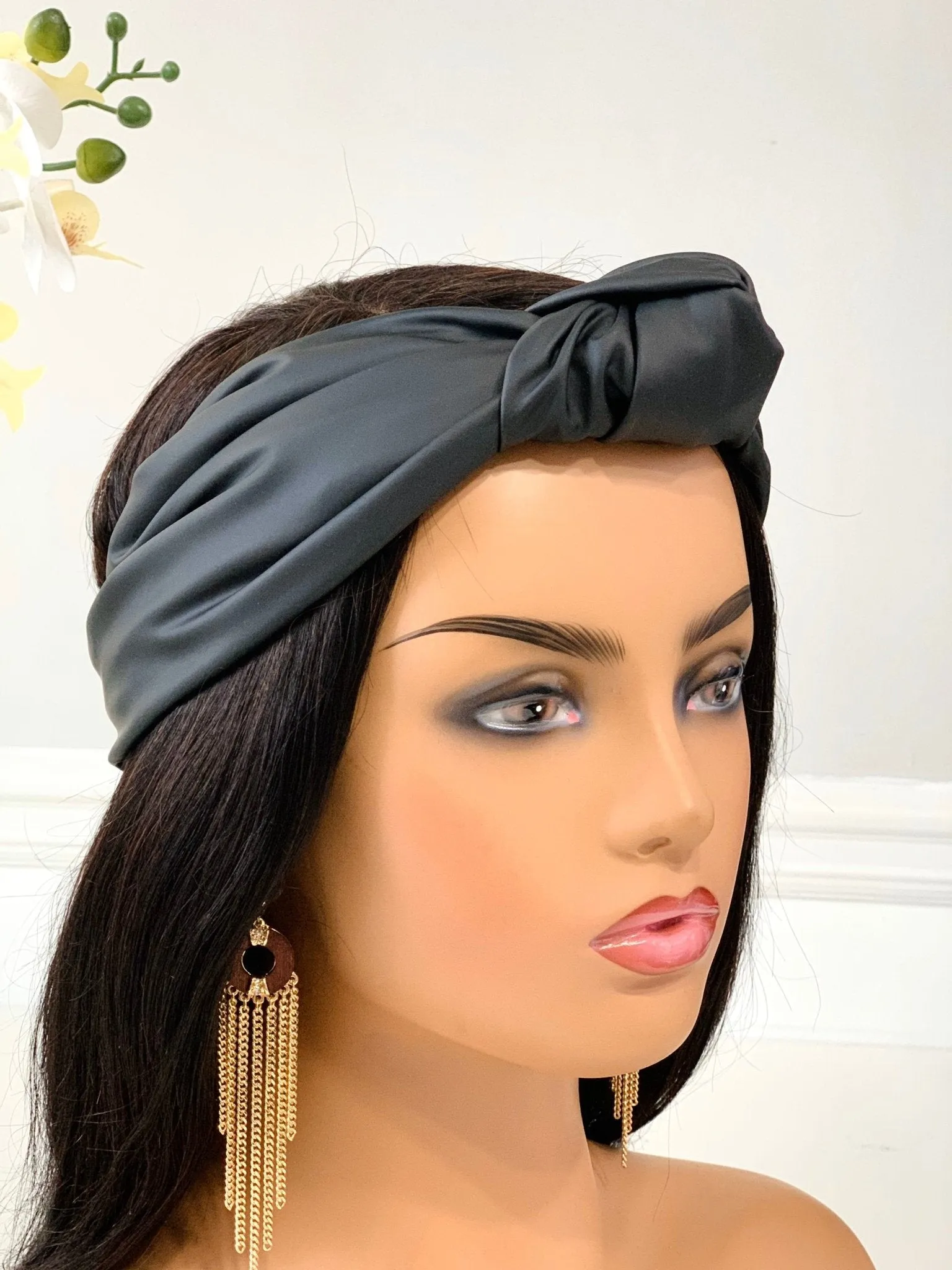 Matte Black Faux Leather Knotted Headband