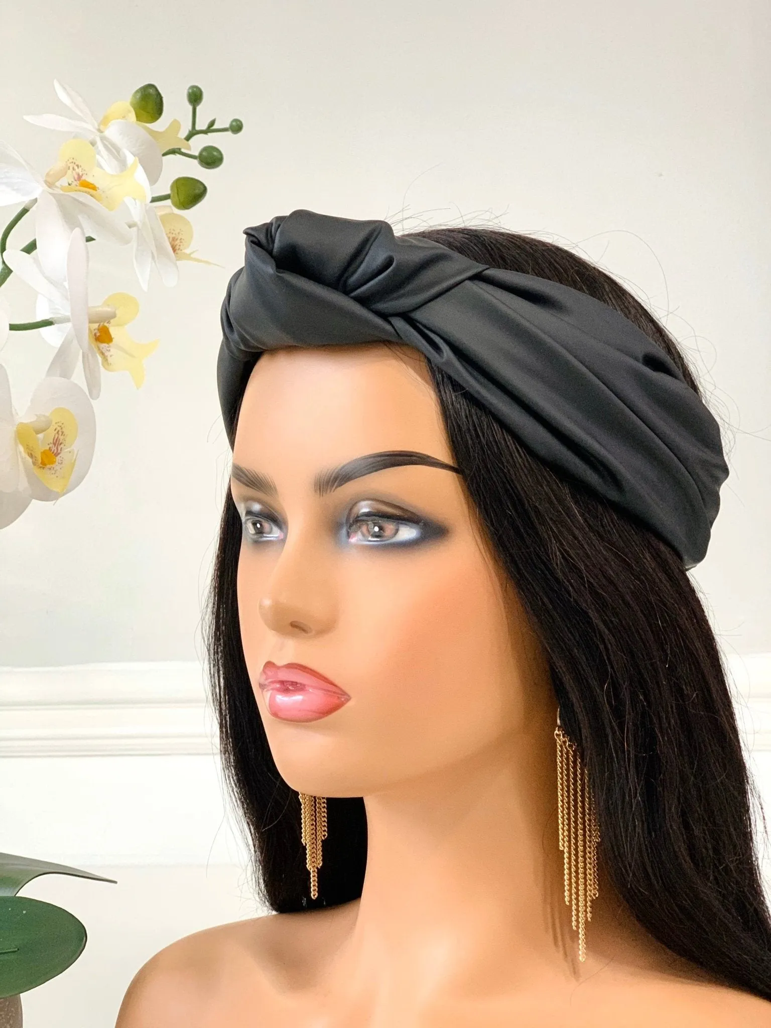 Matte Black Faux Leather Knotted Headband