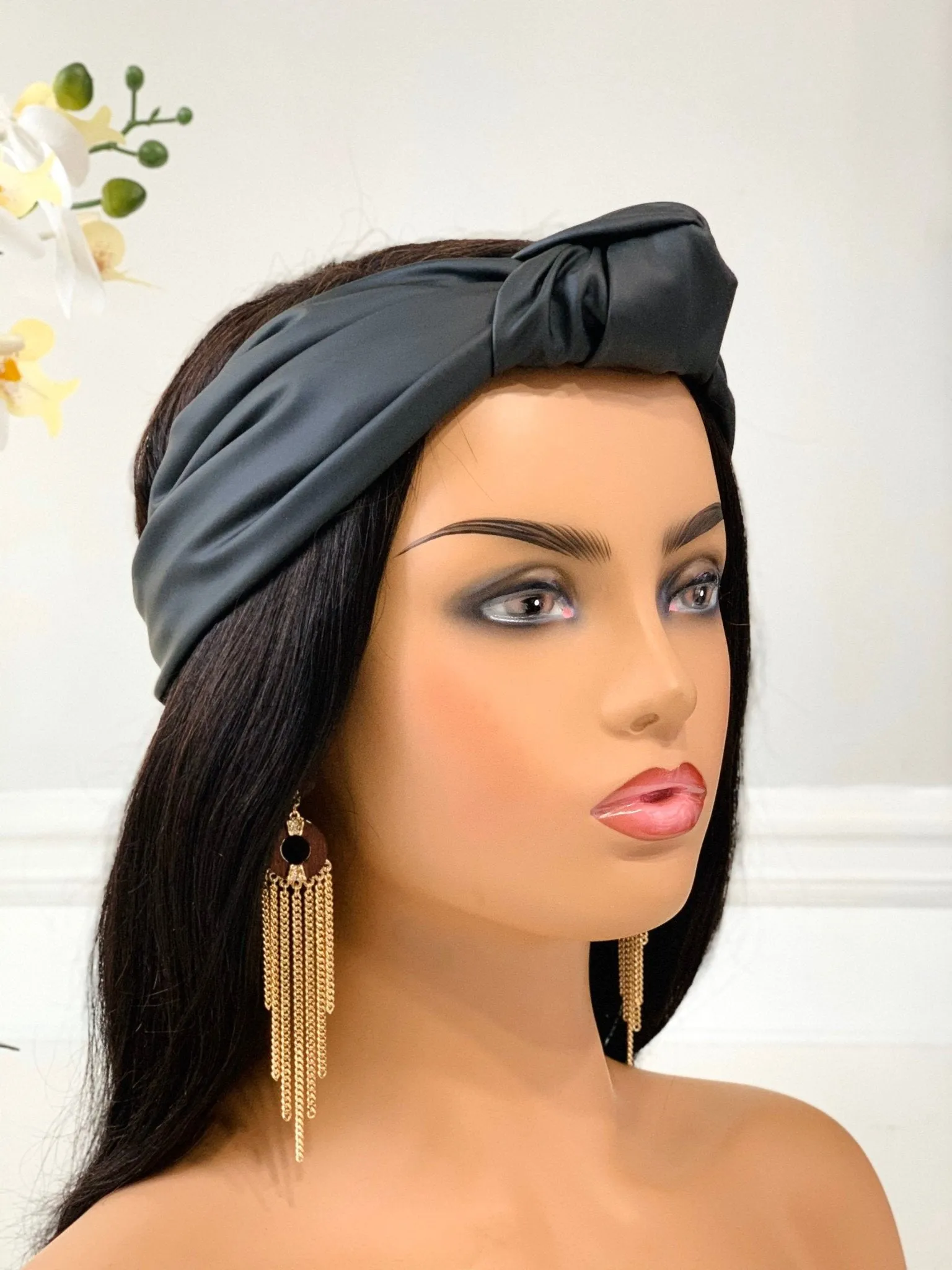 Matte Black Faux Leather Knotted Headband