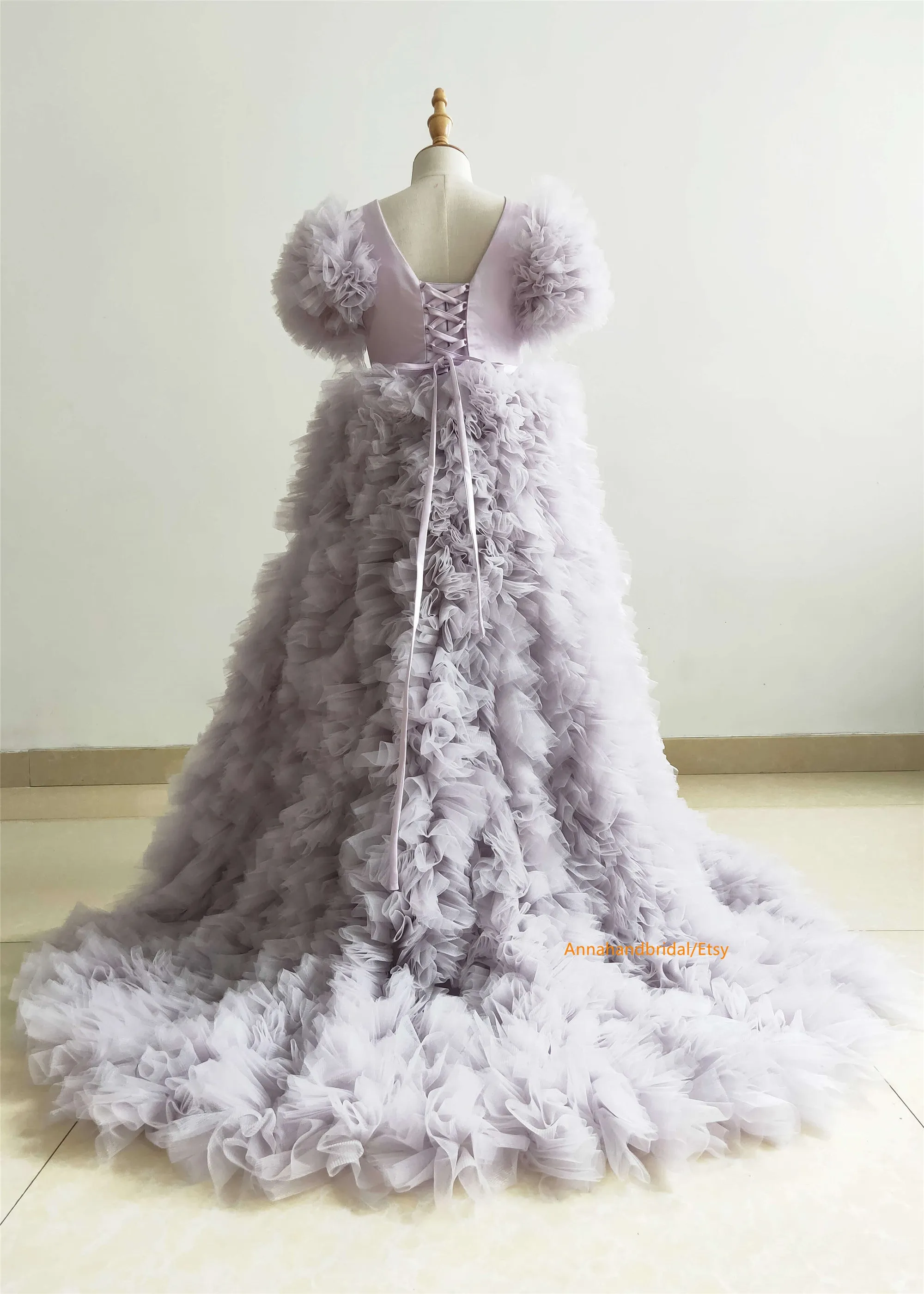 Mauve Tulle Ruffled Flower Girl Dress