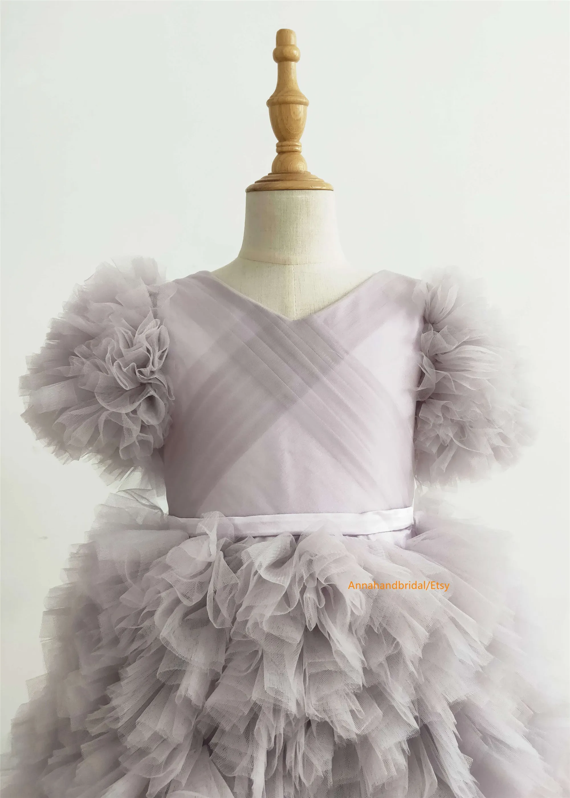 Mauve Tulle Ruffled Flower Girl Dress