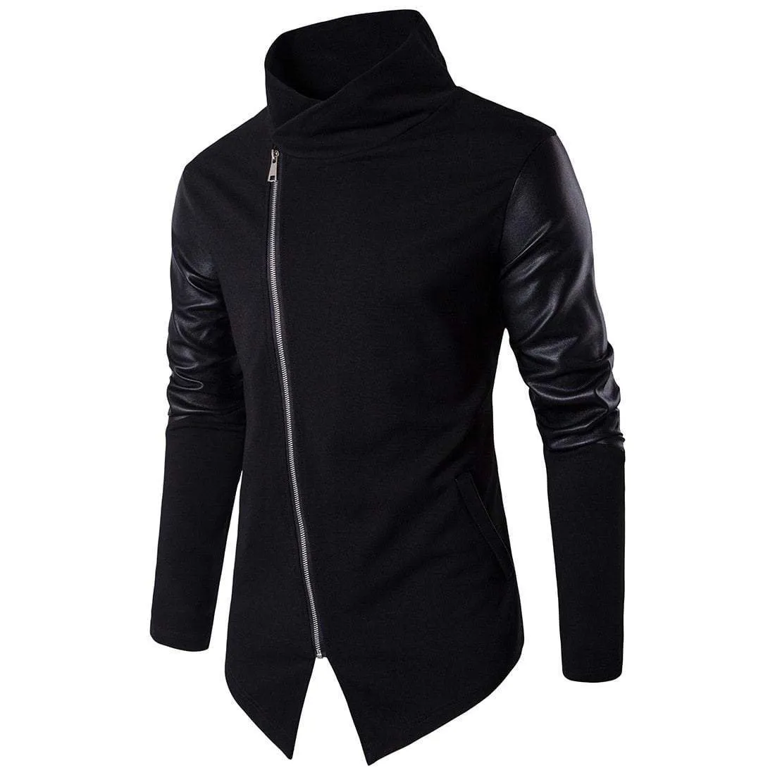 Men's Faux Leather Sleeves Slim Fit Jacket