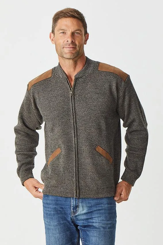 Men's Zipped Cardigan With Suede Patches - Casino