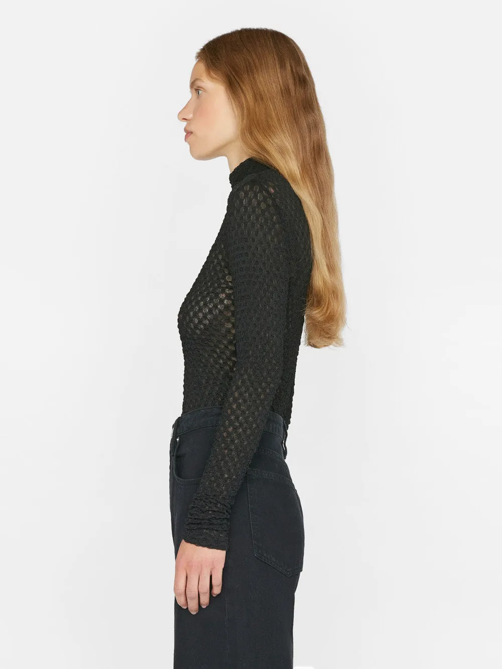 Mesh Lace Turtleneck -- Noir