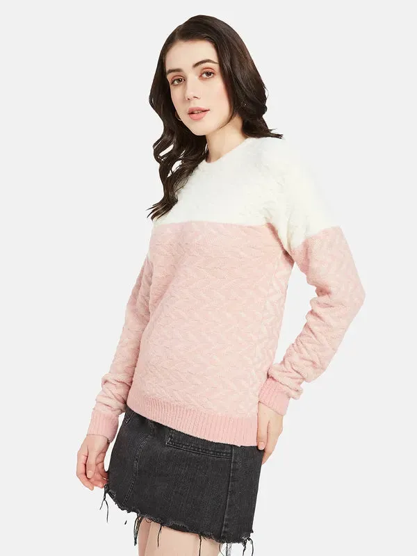 Mettle Women Pink  White Colourblocked Pullover