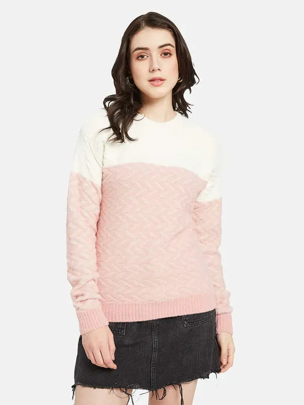 Mettle Women Pink  White Colourblocked Pullover