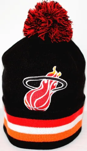 Miami Heat Mitchell & Ness NBA "Blackout" Cuffed Knit Hat w/ Pom