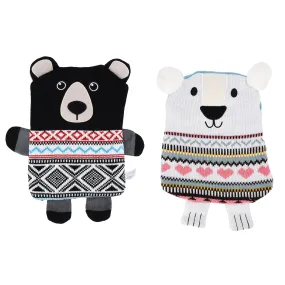 Microwavable Knit Toys Set Of 2 - White And Black Bear Stuffed Animals For Kids