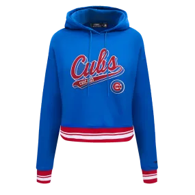 MLB CHICAGO CUBS SCRIPT TAIL WOMEN'S RIB FLC CROPPED PO HOODIE (ROYAL BLUE/RED)