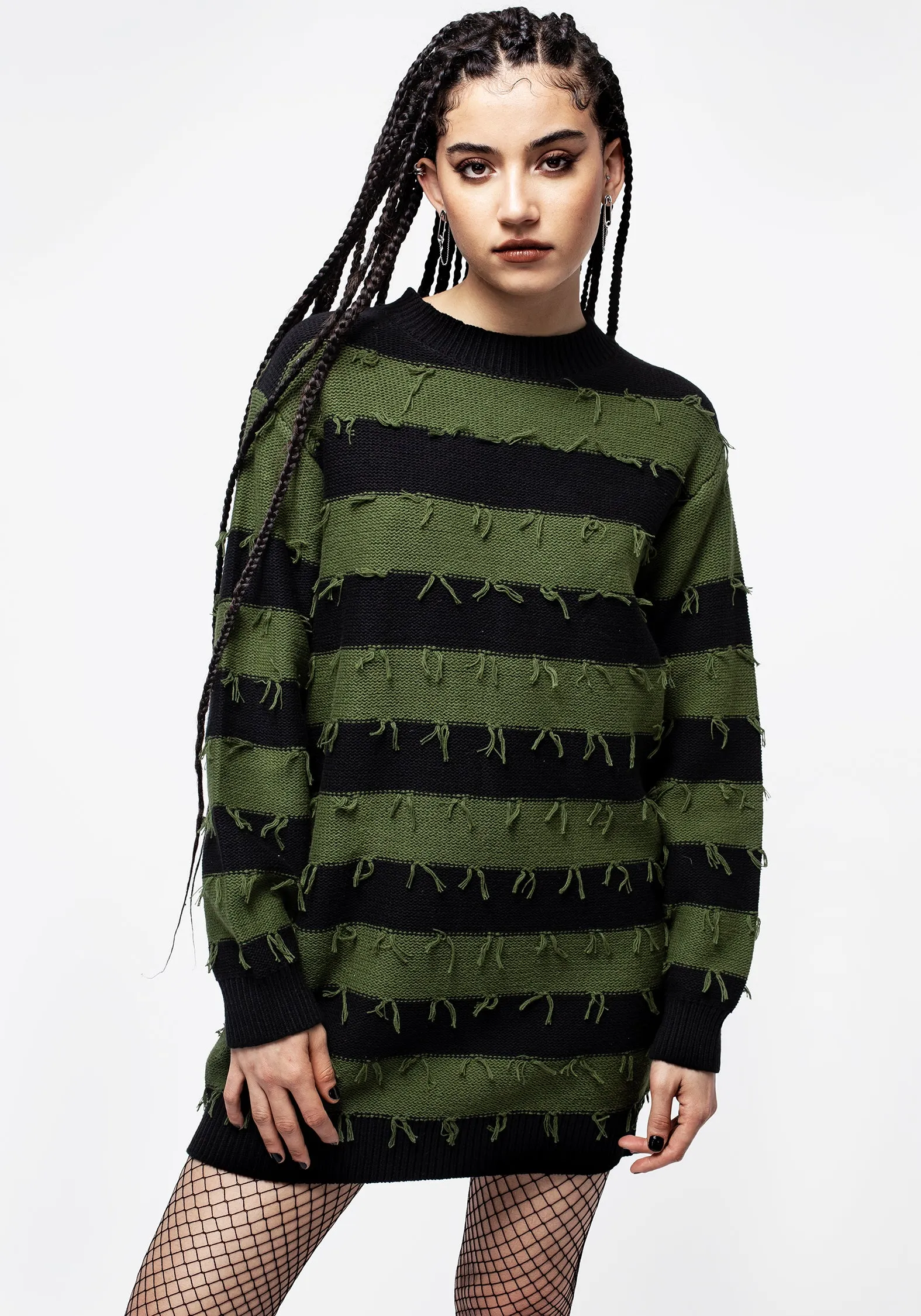 Nancy Stripe Oversized Jumper - Green and Black