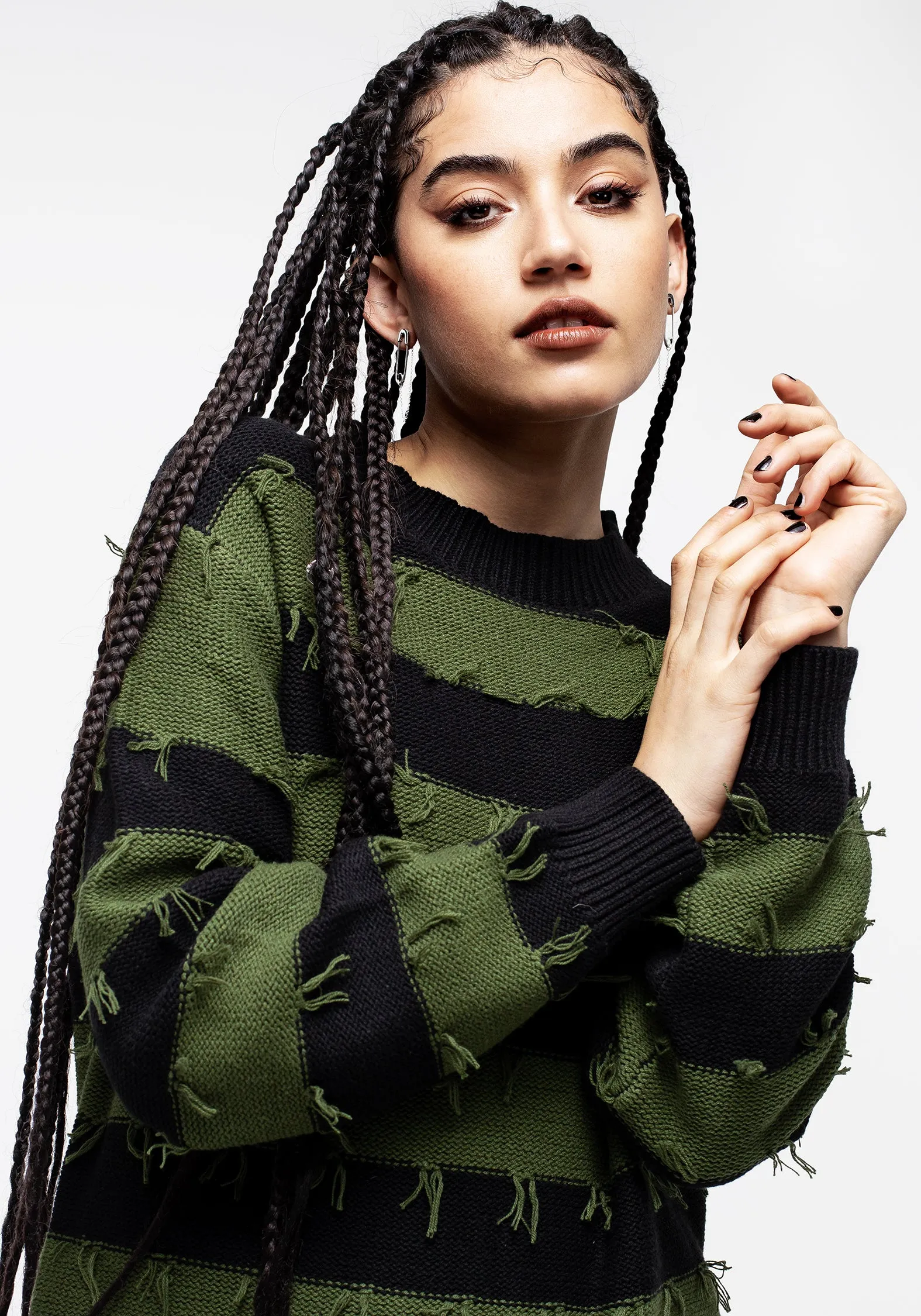 Nancy Stripe Oversized Jumper - Green and Black