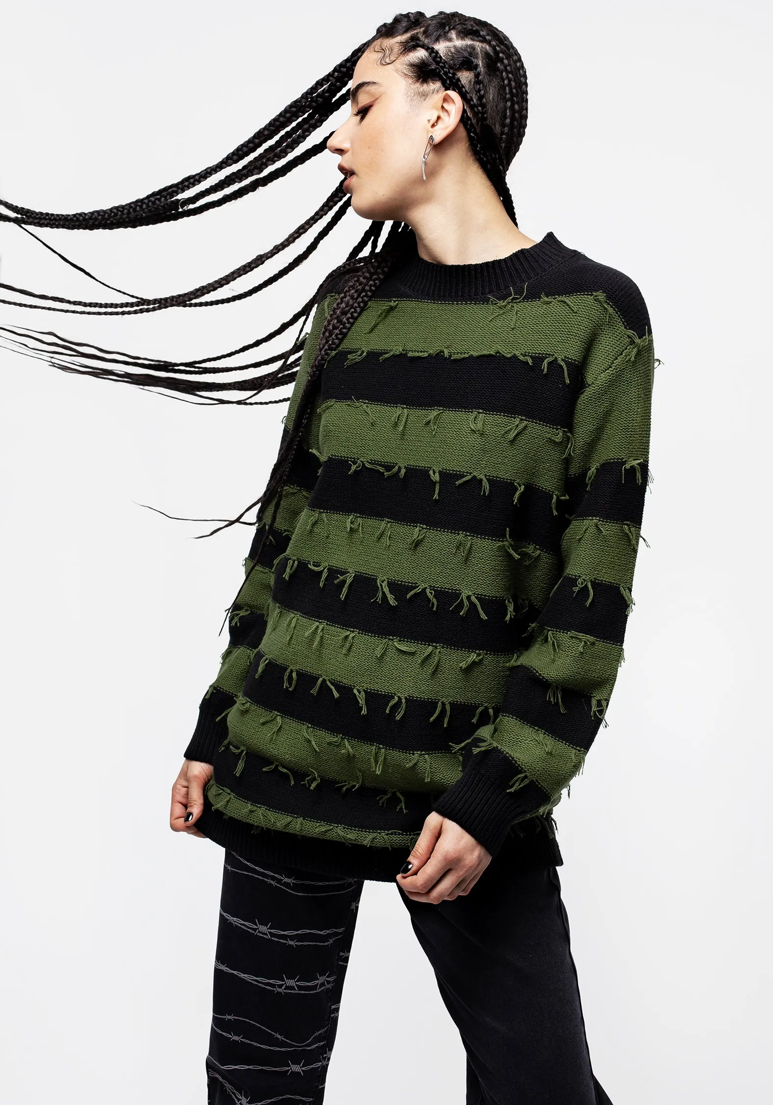 Nancy Stripe Oversized Jumper - Green and Black