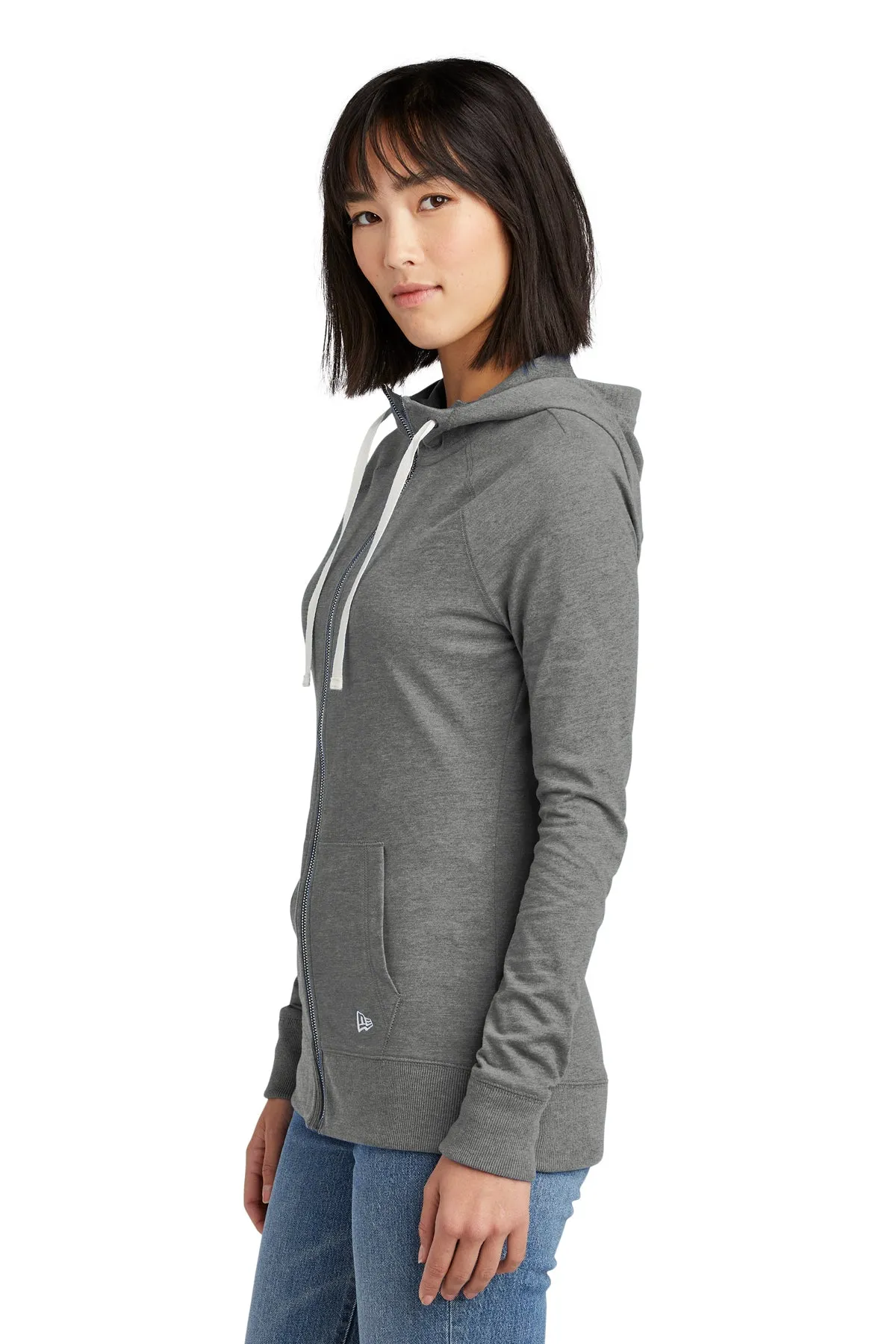 New Era Ladies Sueded Cotton Custom Zip Hoodies, Shadow Grey Heather