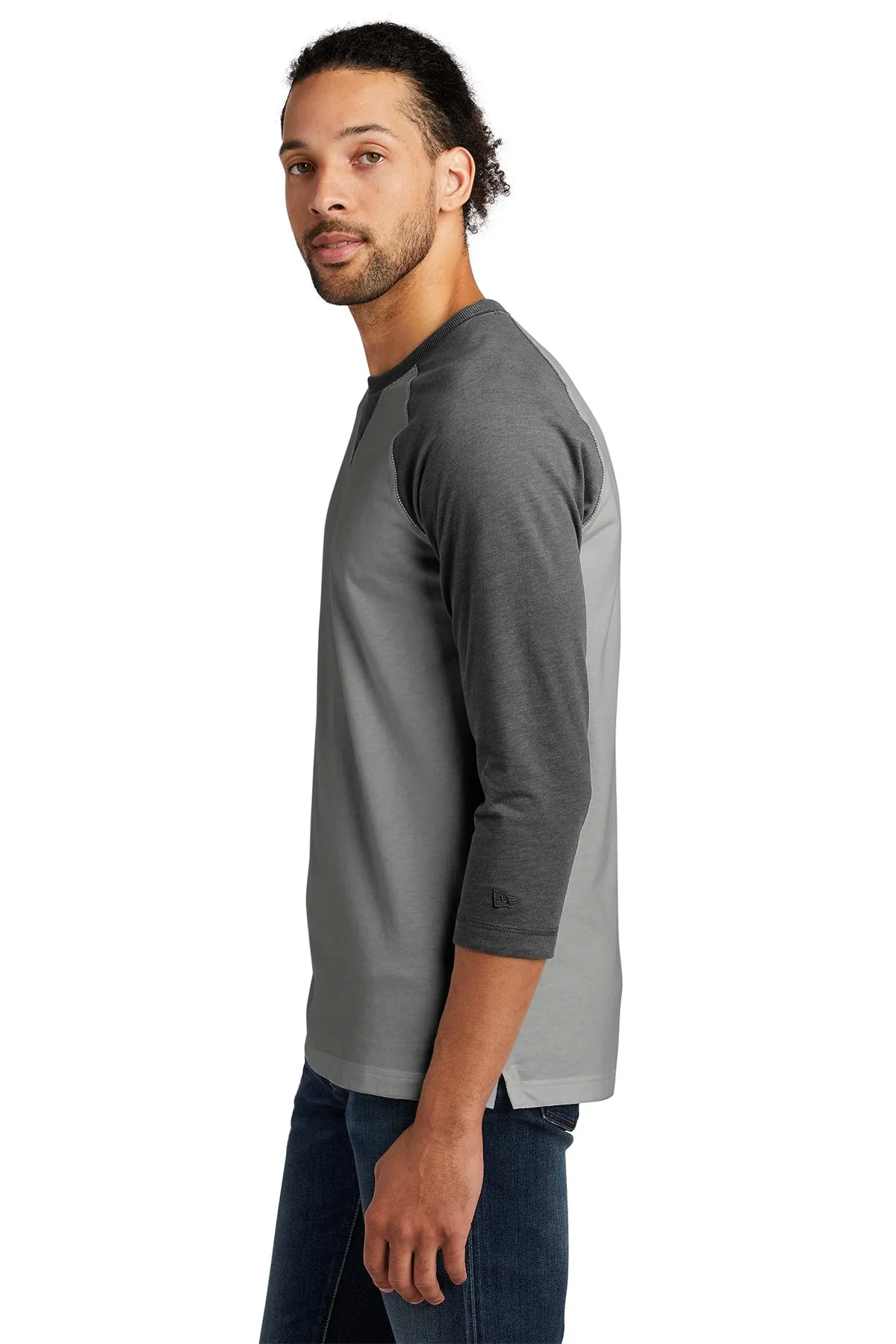 New Era Sueded Cotton 3/4-Sleeve Printed Tee's, Black Heather/ Shadow Grey Heather