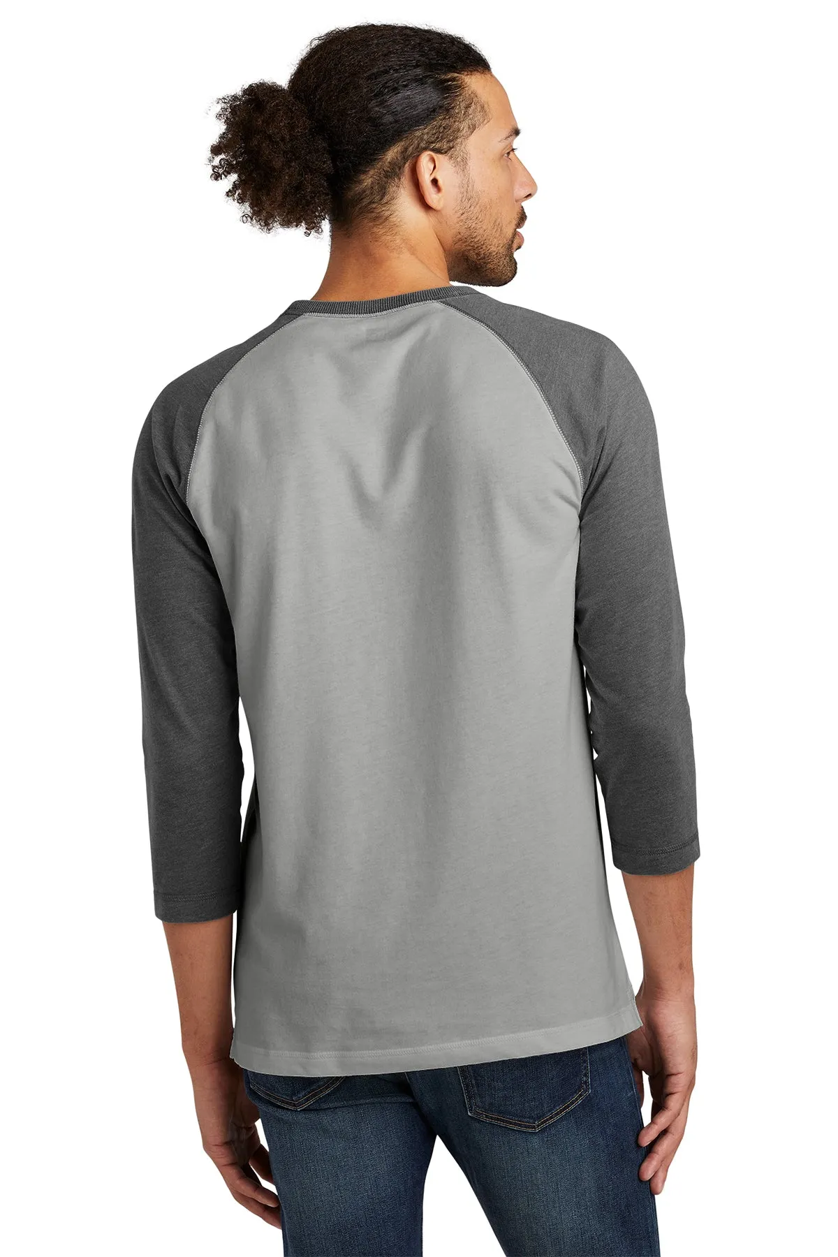 New Era Sueded Cotton 3/4-Sleeve Printed Tee's, Black Heather/ Shadow Grey Heather