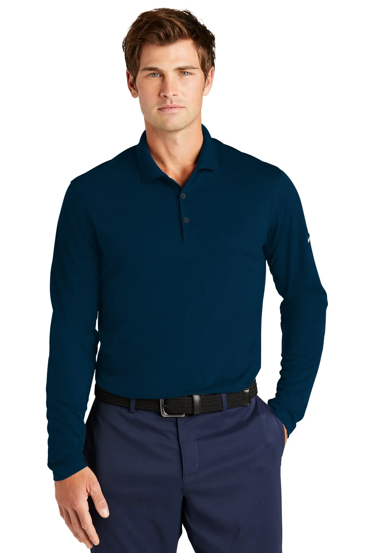 Nike Dri-FIT Micro Pique Long Sleeve Custom Polos, Navy