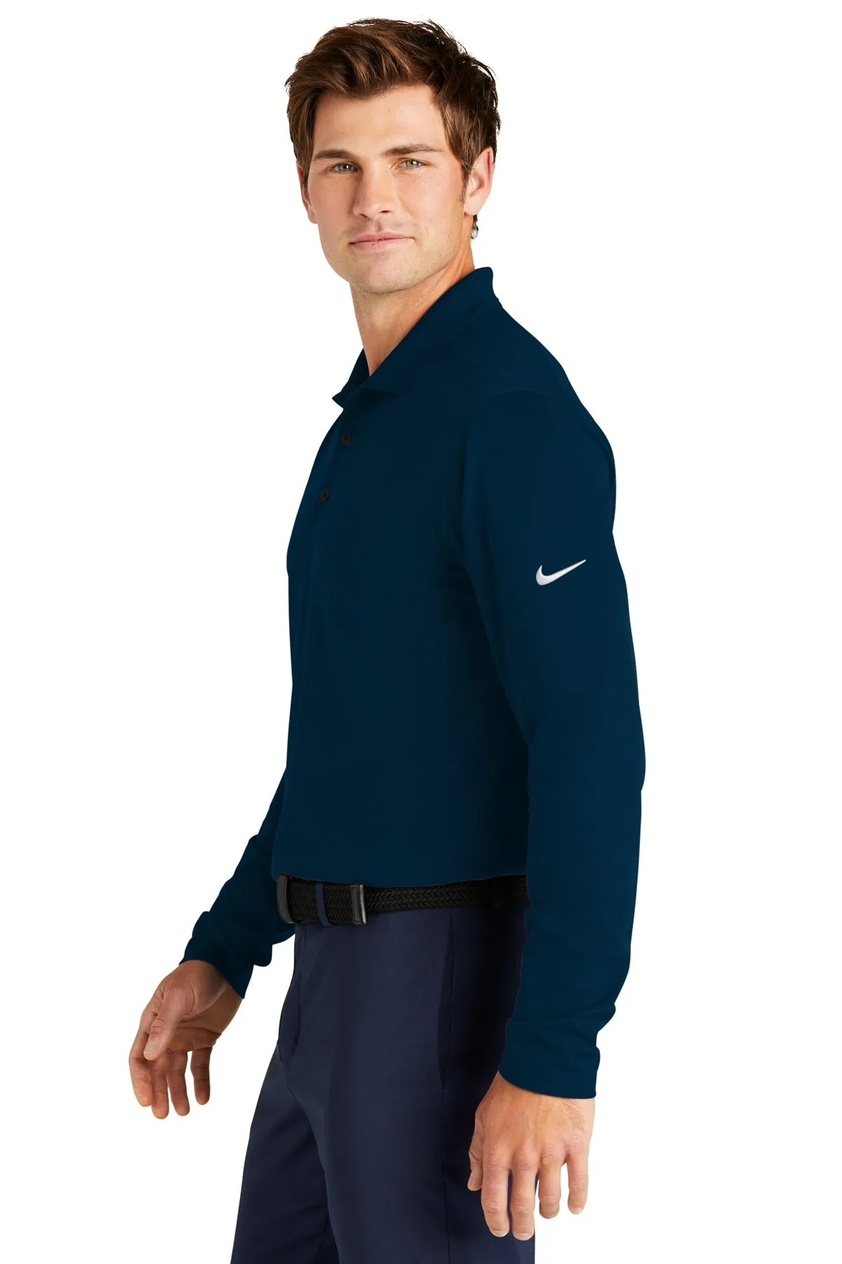 Nike Dri-FIT Micro Pique Long Sleeve Custom Polos, Navy