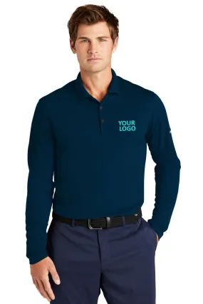 Nike Dri-FIT Micro Pique Long Sleeve Custom Polos, Navy