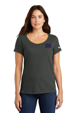 Nike Ladies Dri-FIT Scoop Neck Customized Tees, Anthracite